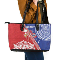 Tonga and Samoa Rugby Custom Leather Tote Bag Ikale Tahi Manu Samoa Together - Polynesian Pride