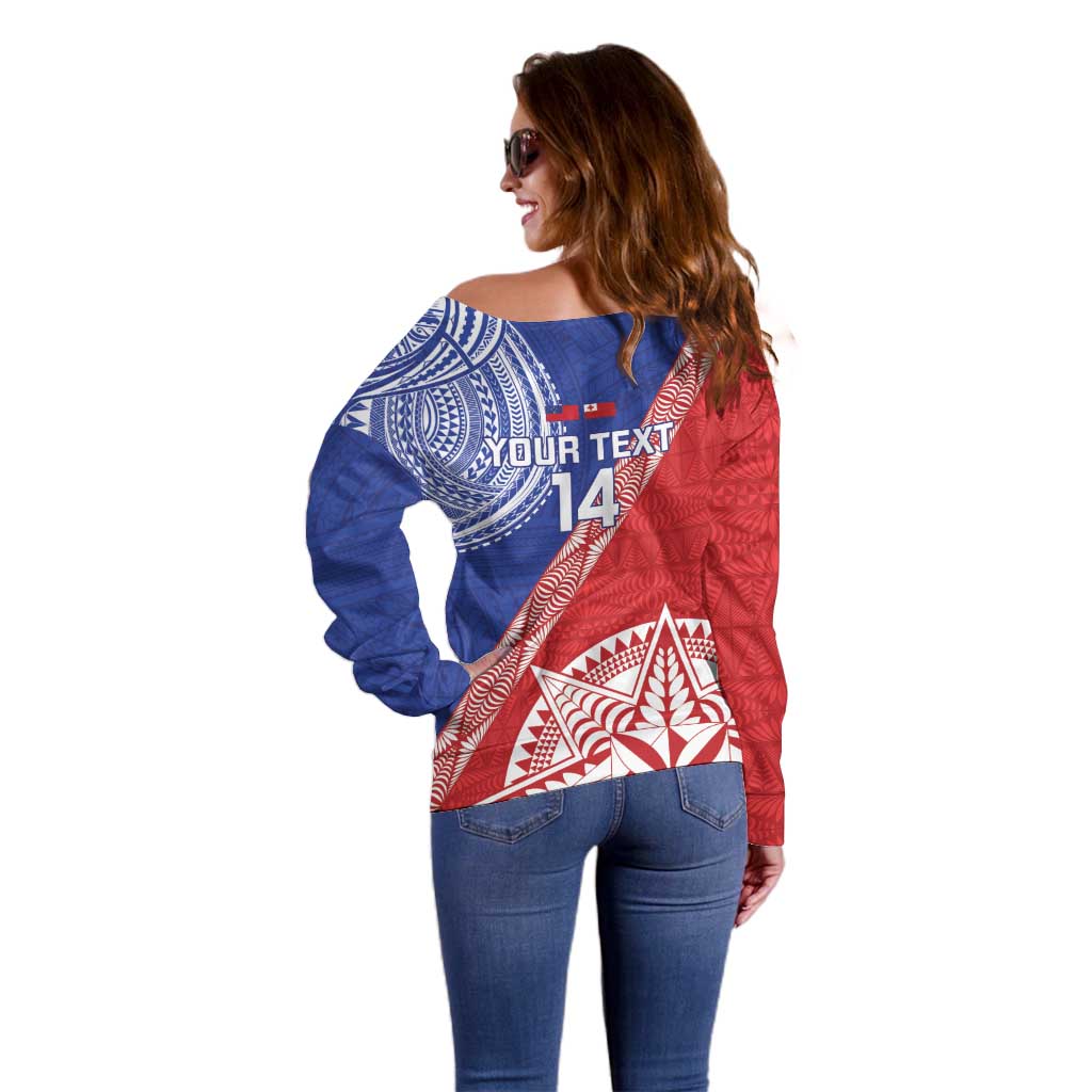 Tonga and Samoa Rugby Custom Off Shoulder Sweater Ikale Tahi Manu Samoa Together - Polynesian Pride