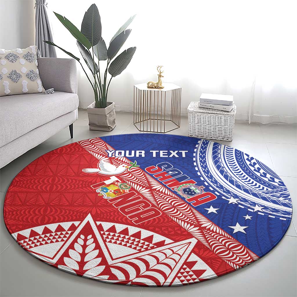 Tonga and Samoa Rugby Custom Round Carpet Ikale Tahi Manu Samoa Together - Polynesian Pride