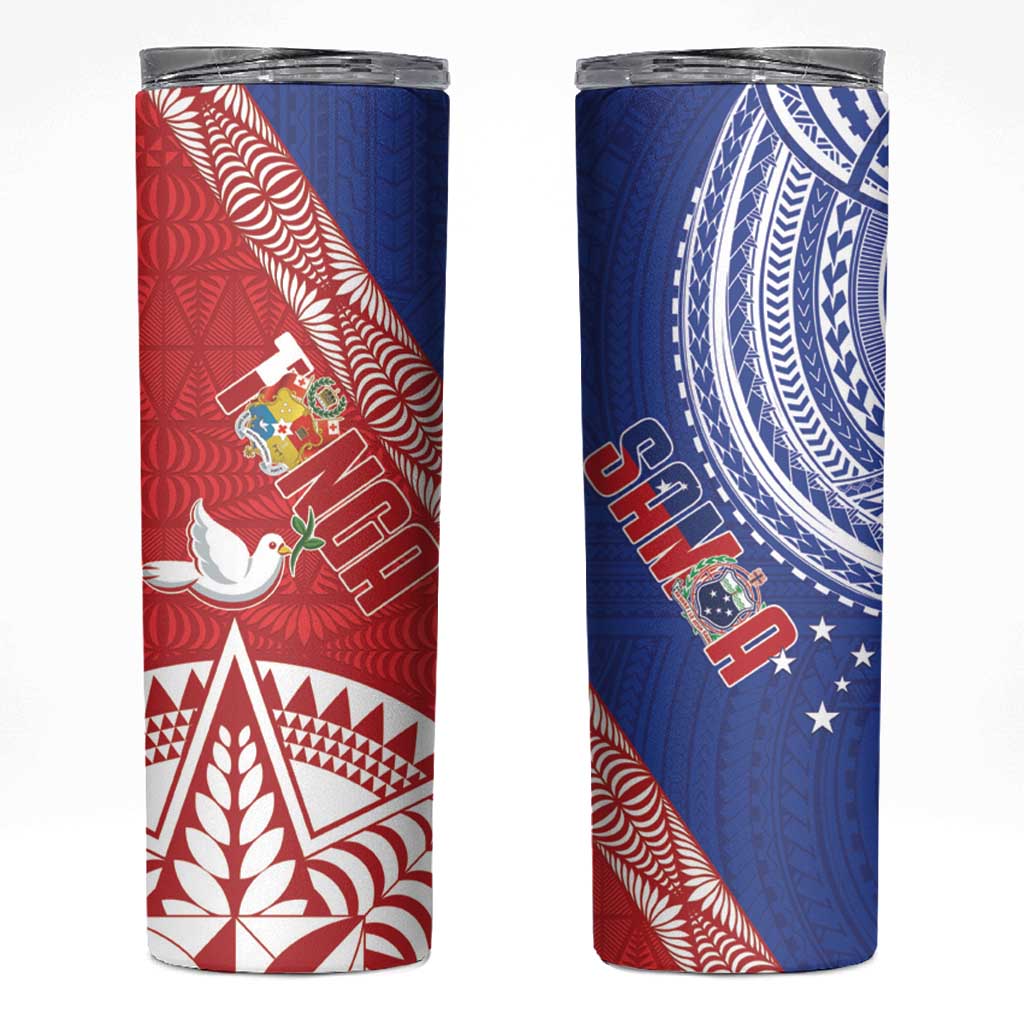 Tonga and Samoa Rugby Skinny Tumbler Ikale Tahi Manu Samoa Together - Polynesian Pride