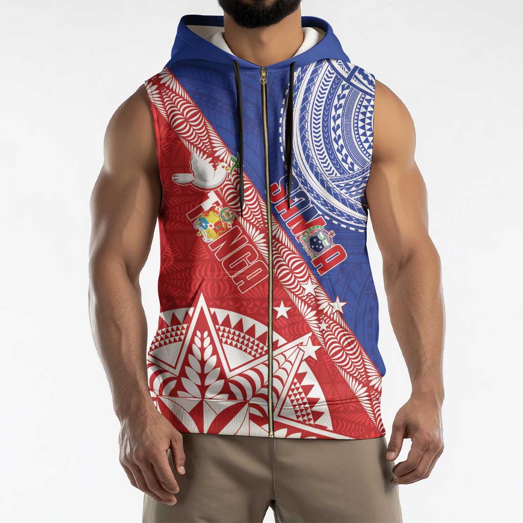 Tonga and Samoa Rugby Custom Sleeveless Zip Hoodie Ikale Tahi Manu Samoa Together - Polynesian Pride