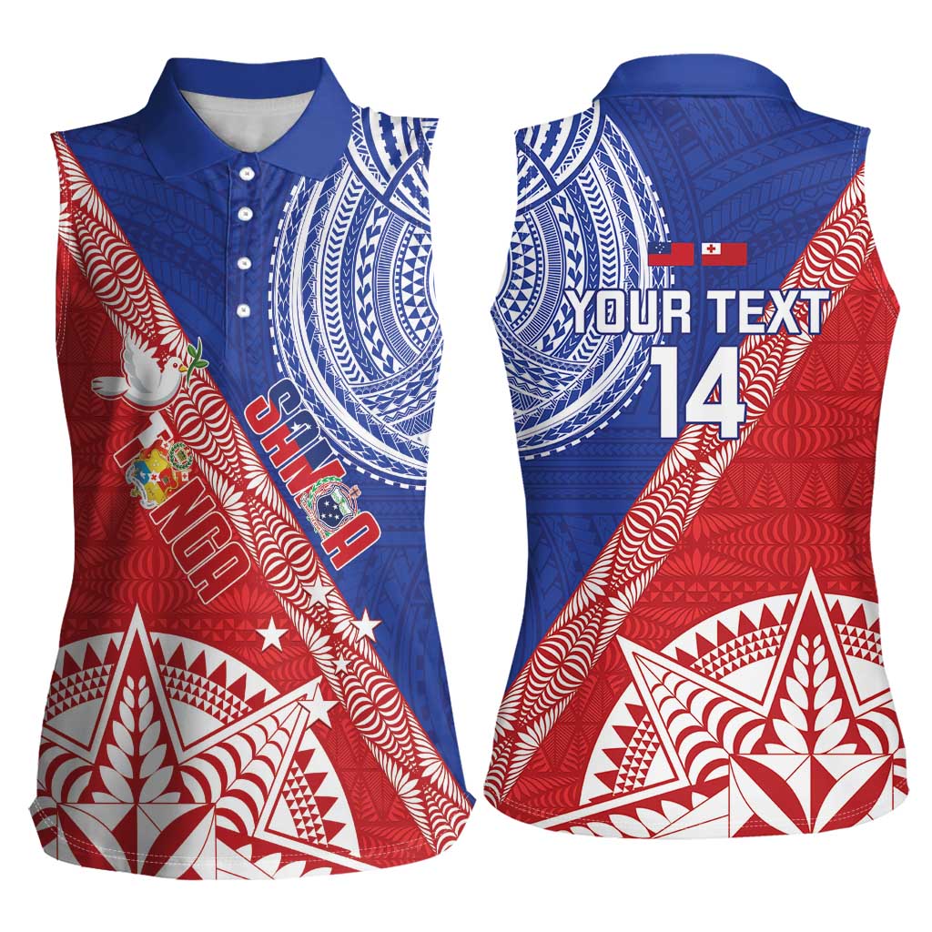 Tonga and Samoa Rugby Custom Women Sleeveless Polo Shirt Ikale Tahi Manu Samoa Together - Polynesian Pride