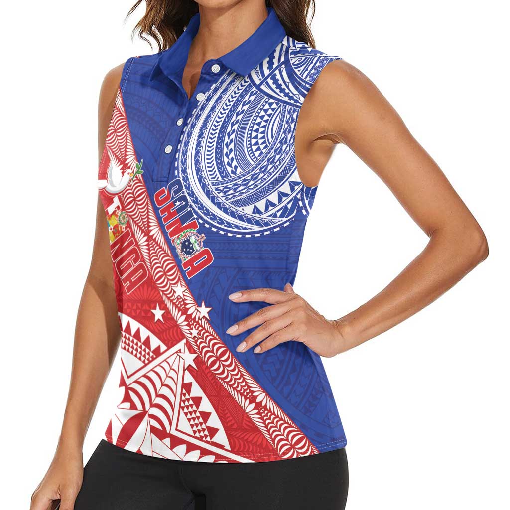 Tonga and Samoa Rugby Custom Women Sleeveless Polo Shirt Ikale Tahi Manu Samoa Together - Polynesian Pride