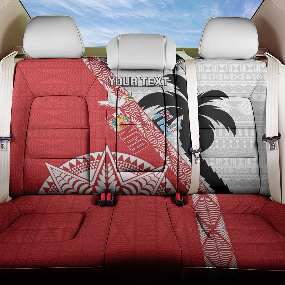 Fiji and Tonga Rugby Custom Back Car Seat Cover Flying Fijians Ikale Tahi Together Pacific - Polynesian Pride