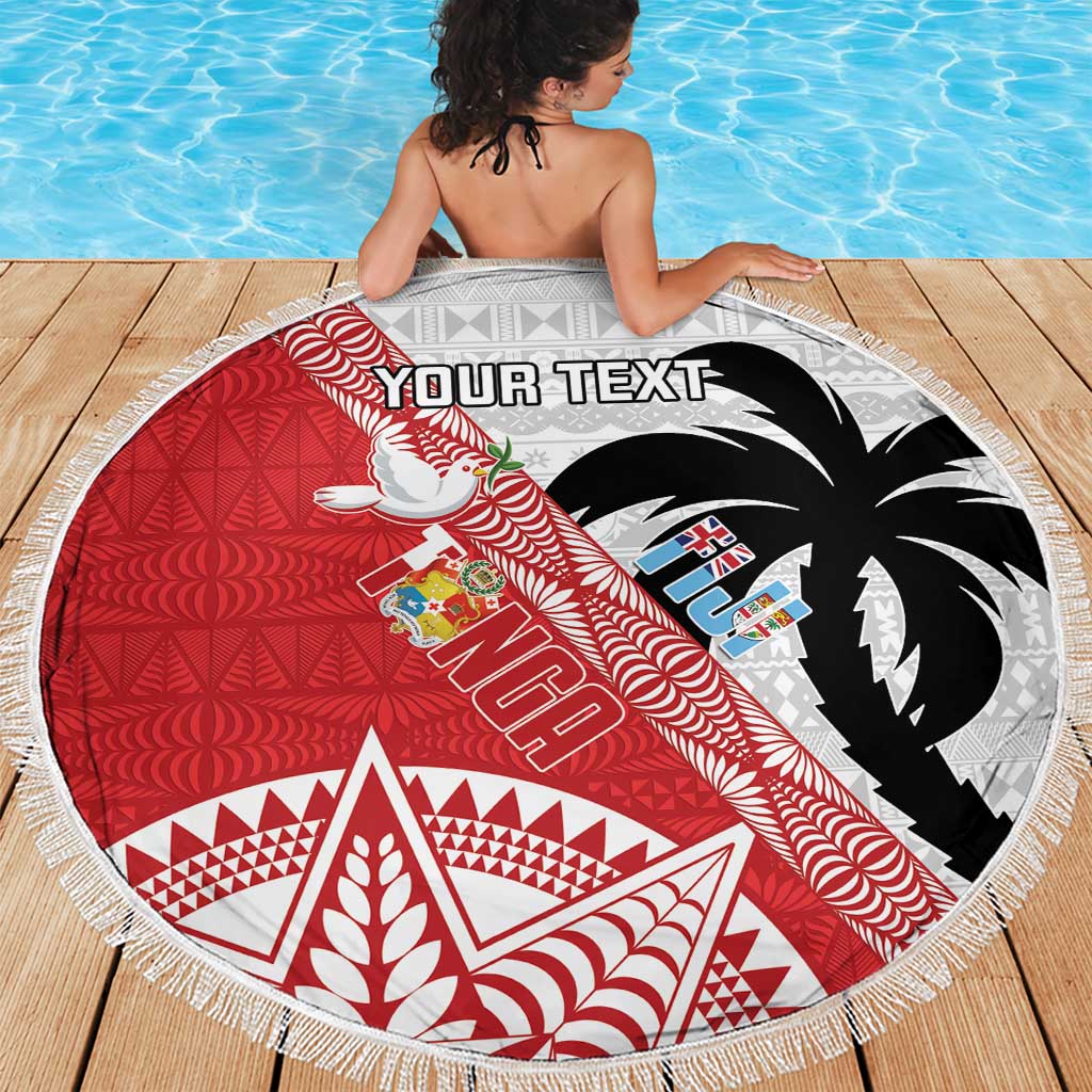 Fiji and Tonga Rugby Custom Beach Blanket Flying Fijians Ikale Tahi Together Pacific - Polynesian Pride