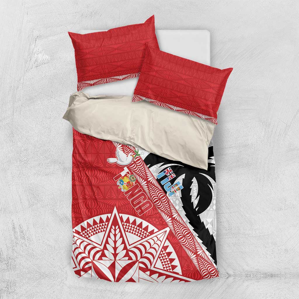 Fiji and Tonga Rugby Custom Bedding Set Flying Fijians Ikale Tahi Together Pacific - Polynesian Pride