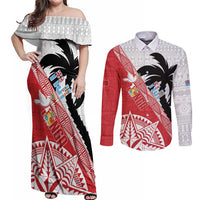 Fiji and Tonga Rugby Custom Couples Matching Off Shoulder Maxi Dress and Long Sleeve Button Shirt Flying Fijians Ikale Tahi Together Pacific - Polynesian Pride