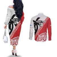 Fiji and Tonga Rugby Custom Couples Matching Off The Shoulder Long Sleeve Dress and Long Sleeve Button Shirt Flying Fijians Ikale Tahi Together Pacific - Polynesian Pride