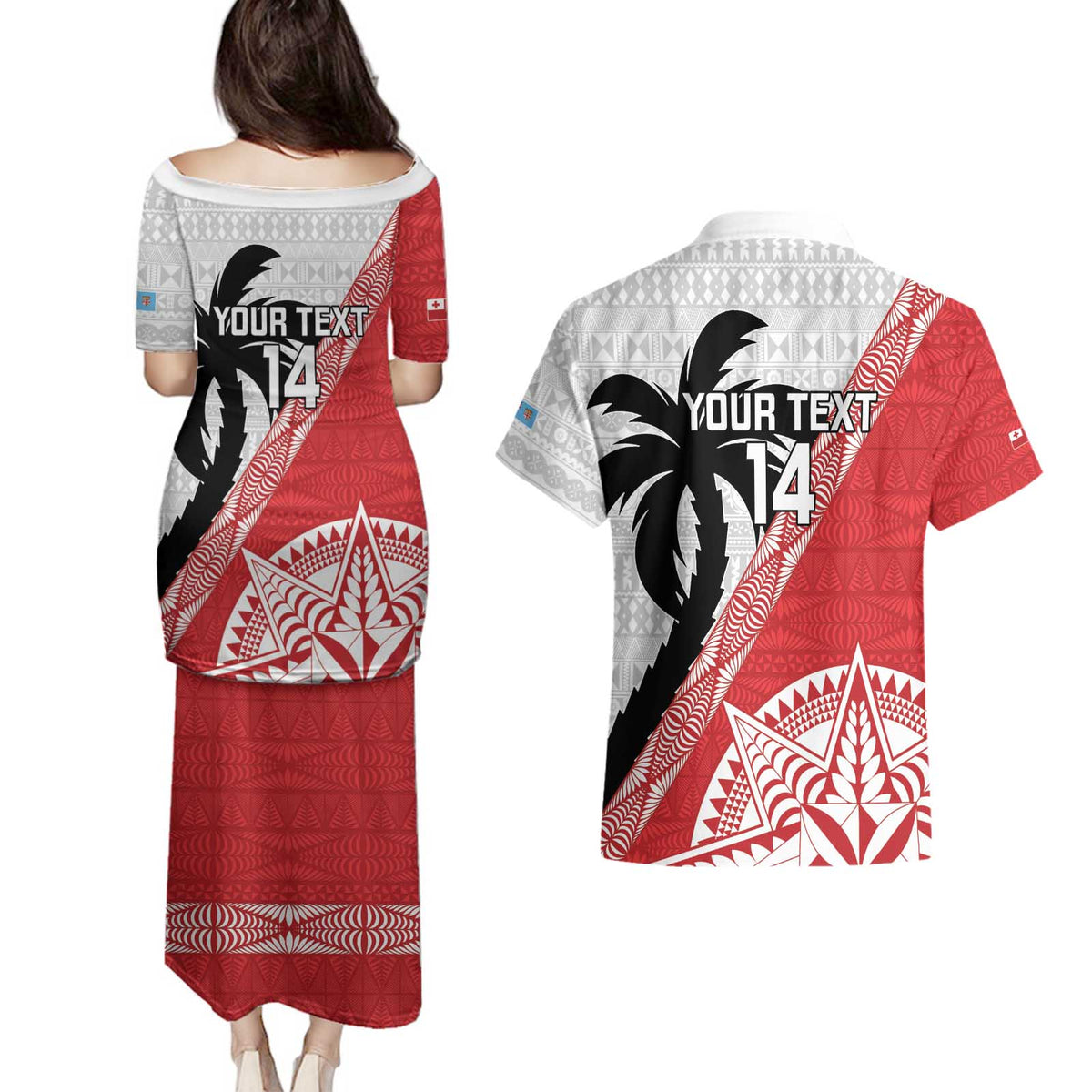 Fiji and Tonga Rugby Custom Couples Matching Puletasi and Hawaiian Shirt Flying Fijians Ikale Tahi Together Pacific - Polynesian Pride