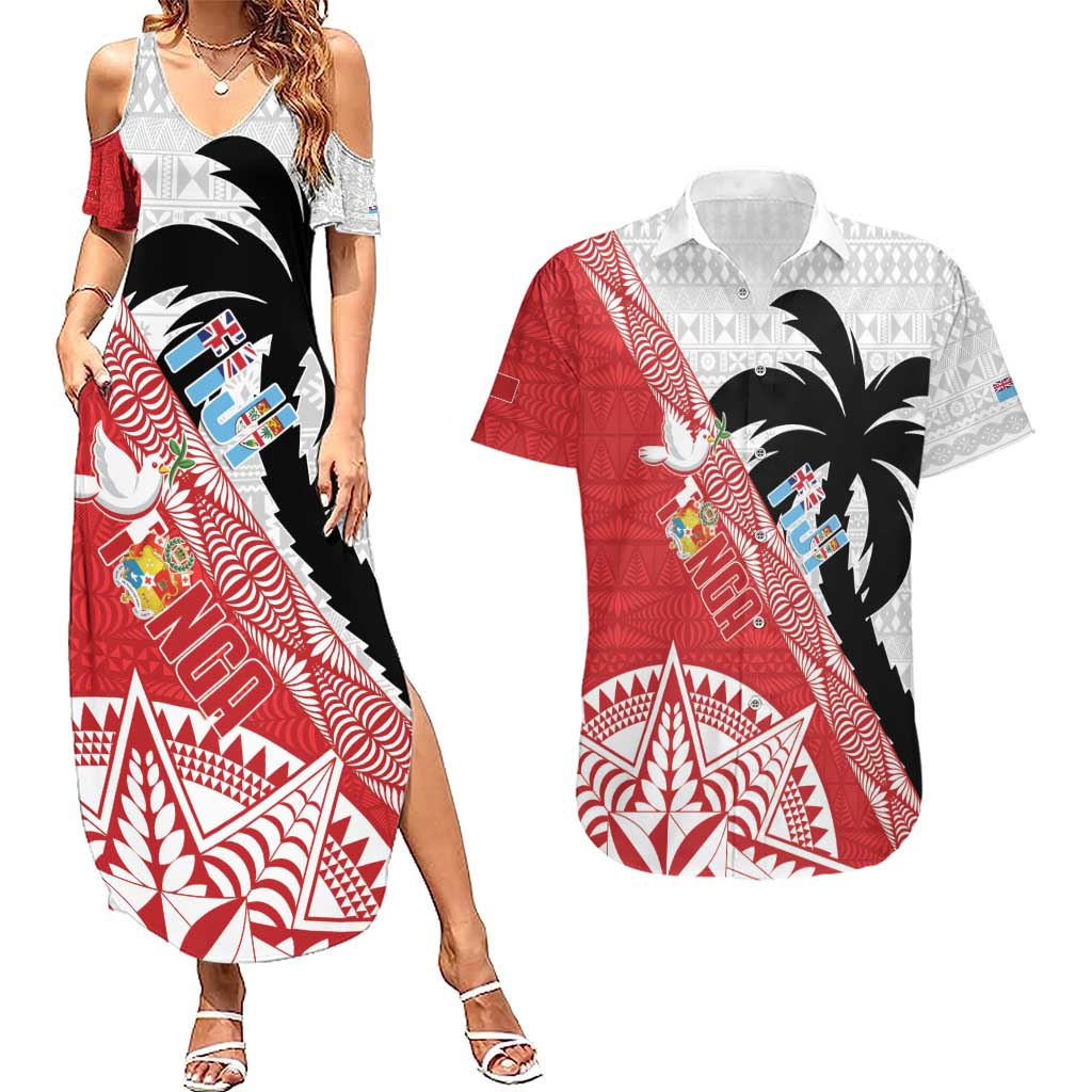Fiji and Tonga Rugby Custom Couples Matching Summer Maxi Dress and Hawaiian Shirt Flying Fijians Ikale Tahi Together Pacific - Polynesian Pride
