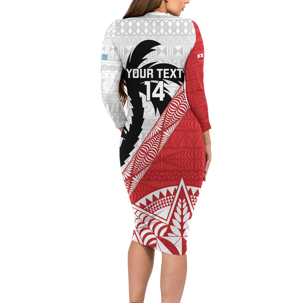 Fiji and Tonga Rugby Custom Family Matching Long Sleeve Bodycon Dress and Hawaiian Shirt Flying Fijians Ikale Tahi Together Pacific - Polynesian Pride