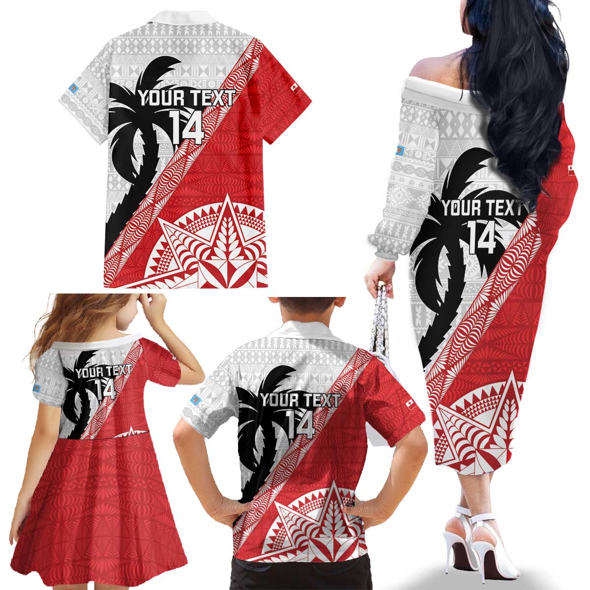 Fiji and Tonga Rugby Custom Family Matching Off The Shoulder Long Sleeve Dress and Hawaiian Shirt Flying Fijians Ikale Tahi Together Pacific - Polynesian Pride