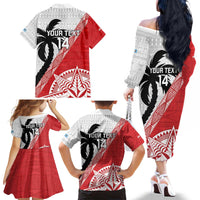 Fiji and Tonga Rugby Custom Family Matching Off The Shoulder Long Sleeve Dress and Hawaiian Shirt Flying Fijians Ikale Tahi Together Pacific - Polynesian Pride