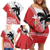 Fiji and Tonga Rugby Custom Family Matching Off Shoulder Short Dress and Hawaiian Shirt Flying Fijians Ikale Tahi Together Pacific - Polynesian Pride