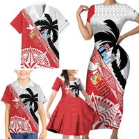 Fiji and Tonga Rugby Custom Family Matching Short Sleeve Bodycon Dress and Hawaiian Shirt Flying Fijians Ikale Tahi Together Pacific - Polynesian Pride