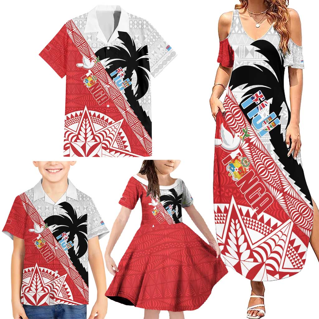 Fiji and Tonga Rugby Custom Family Matching Summer Maxi Dress and Hawaiian Shirt Flying Fijians Ikale Tahi Together Pacific - Polynesian Pride