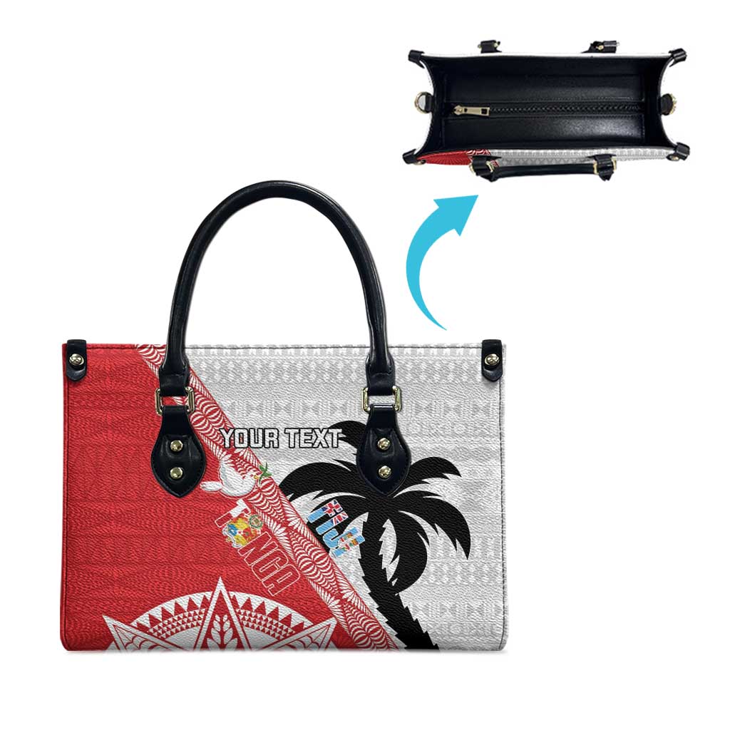 Fiji and Tonga Rugby Custom Leather Bag Flying Fijians Ikale Tahi Together Pacific - Polynesian Pride