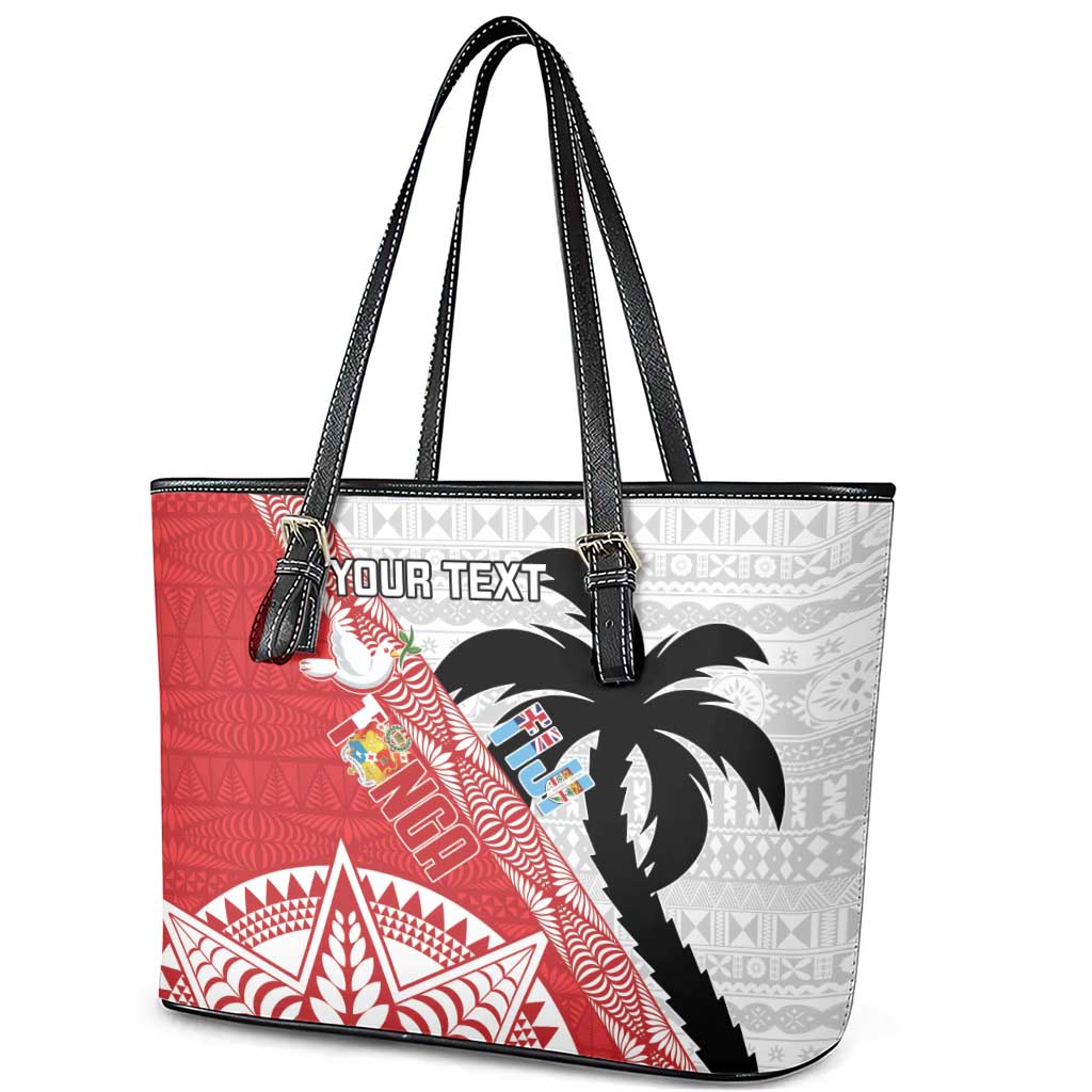 Fiji and Tonga Rugby Custom Leather Tote Bag Flying Fijians Ikale Tahi Together Pacific - Polynesian Pride