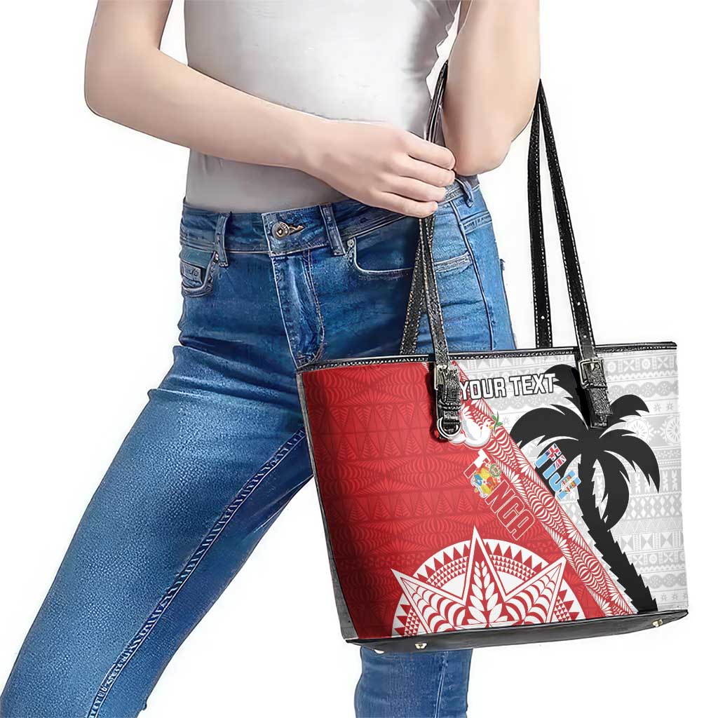 Fiji and Tonga Rugby Custom Leather Tote Bag Flying Fijians Ikale Tahi Together Pacific - Polynesian Pride