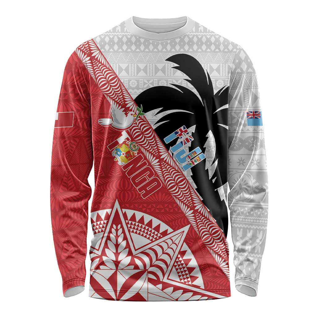 Fiji and Tonga Rugby Custom Long Sleeve Shirt Flying Fijians Ikale Tahi Together Pacific - Polynesian Pride