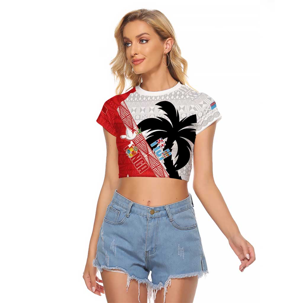 Fiji and Tonga Rugby Custom Raglan Cropped T Shirt Flying Fijians Ikale Tahi Together Pacific - Polynesian Pride