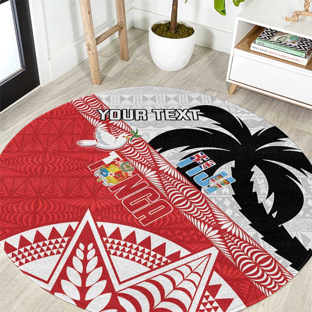Fiji and Tonga Rugby Custom Round Carpet Flying Fijians Ikale Tahi Together Pacific - Polynesian Pride
