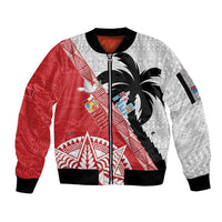 Fiji and Tonga Rugby Custom Sleeve Zip Bomber Jacket Flying Fijians Ikale Tahi Together Pacific - Polynesian Pride