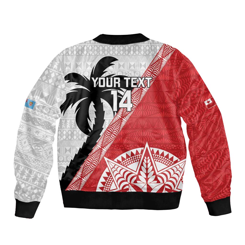 Fiji and Tonga Rugby Custom Sleeve Zip Bomber Jacket Flying Fijians Ikale Tahi Together Pacific - Polynesian Pride