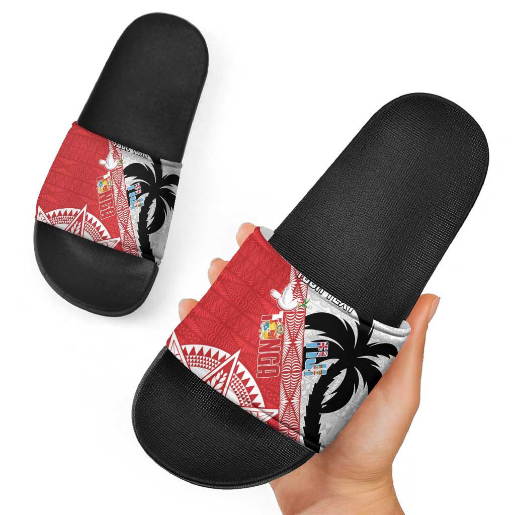 Fiji and Tonga Rugby Custom Slide Sandals Flying Fijians Ikale Tahi Together Pacific - Polynesian Pride
