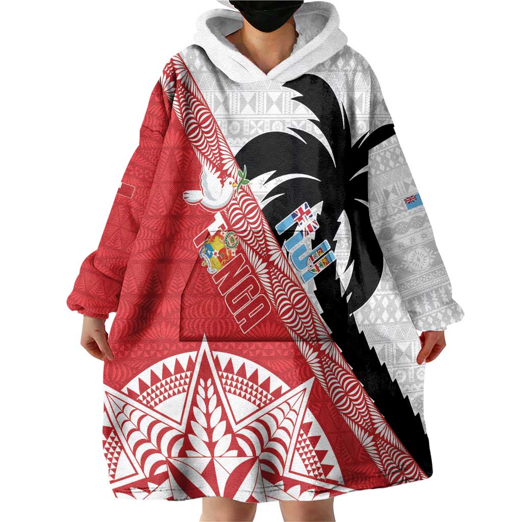 Fiji and Tonga Rugby Custom Wearable Blanket Hoodie Flying Fijians Ikale Tahi Together Pacific - Polynesian Pride