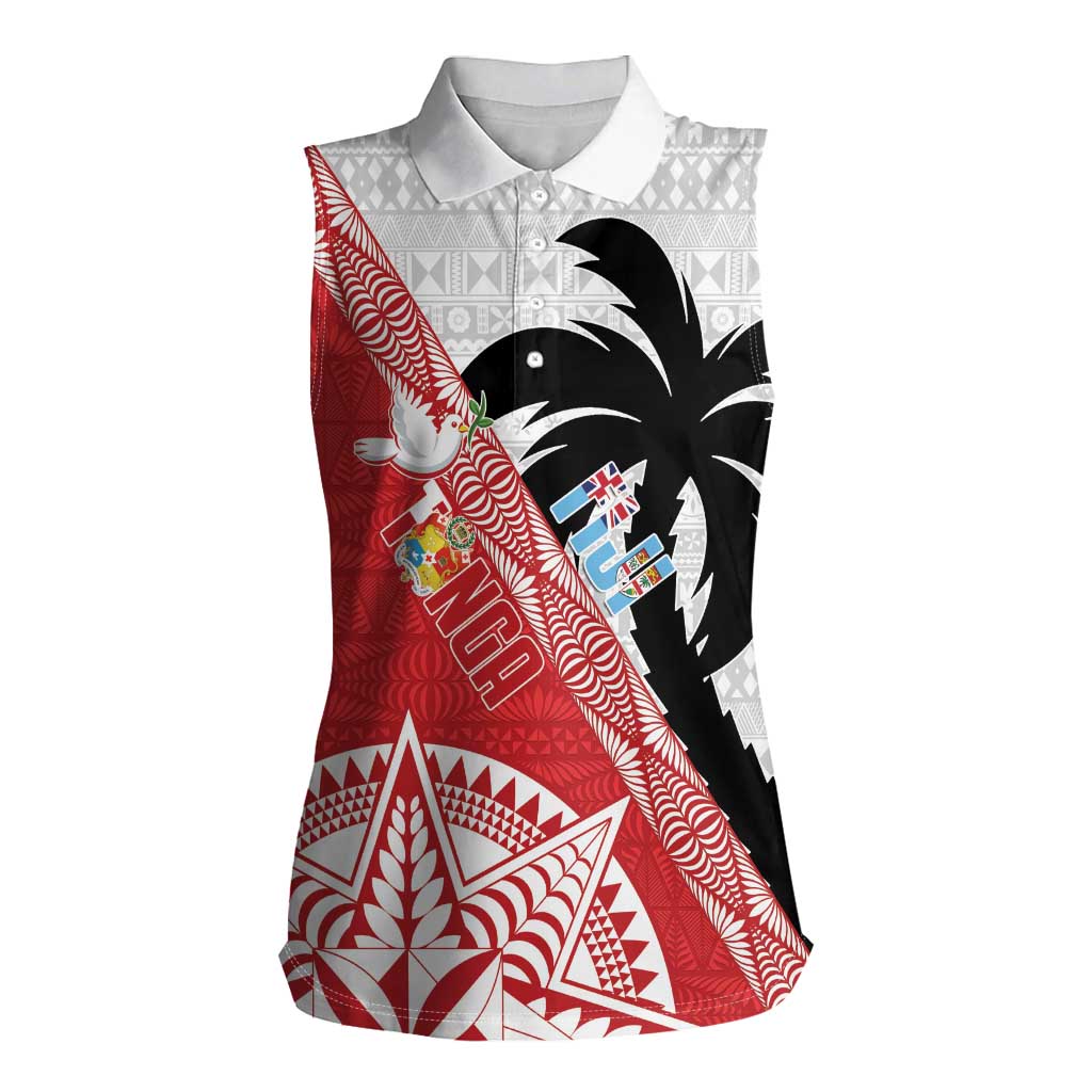 Fiji and Tonga Rugby Custom Women Sleeveless Polo Shirt Flying Fijians Ikale Tahi Together Pacific - Polynesian Pride