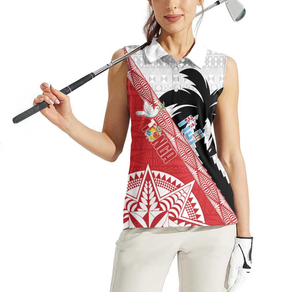 Fiji and Tonga Rugby Custom Women Sleeveless Polo Shirt Flying Fijians Ikale Tahi Together Pacific - Polynesian Pride