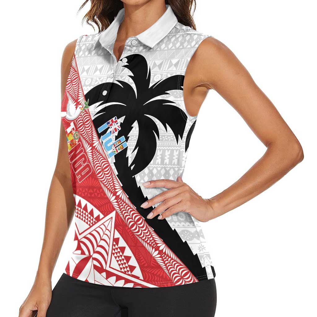 Fiji and Tonga Rugby Custom Women Sleeveless Polo Shirt Flying Fijians Ikale Tahi Together Pacific - Polynesian Pride
