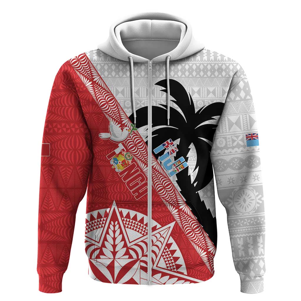 Fiji and Tonga Rugby Custom Zip Hoodie Flying Fijians Ikale Tahi Together Pacific - Polynesian Pride