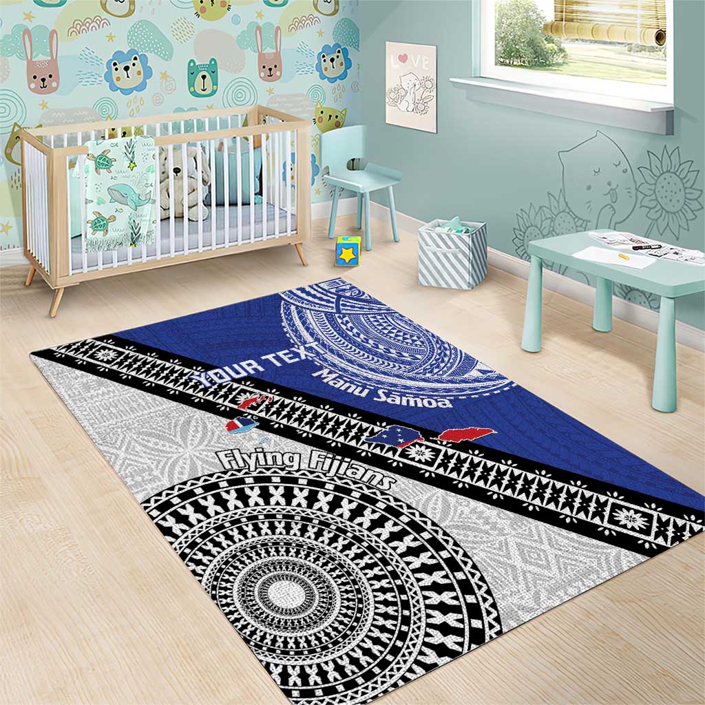 Fiji an Samoa Rugby Custom Area Rug Flying Fijians Manu Samoa Together Pacific - Polynesian Pride