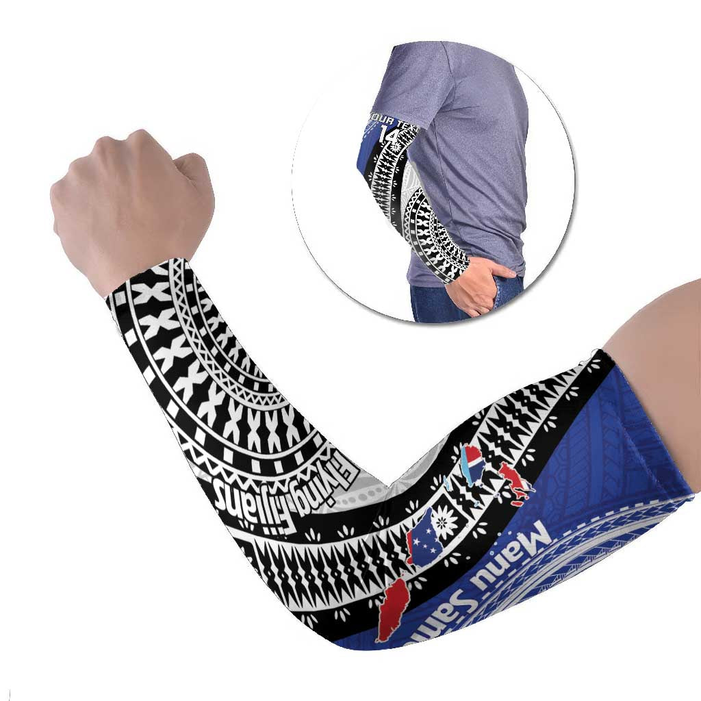 Fiji an Samoa Rugby Custom Arm Sleeves Flying Fijians Manu Samoa Together Pacific LT14 Set of 2 Blue - Polynesian Pride