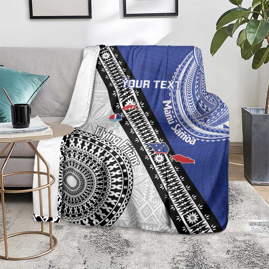 Fiji an Samoa Rugby Custom Blanket Flying Fijians Manu Samoa Together Pacific - Polynesian Pride