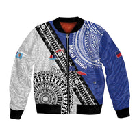 Fiji an Samoa Rugby Custom Bomber Jacket Flying Fijians Manu Samoa Together Pacific LT14 Unisex Blue - Polynesian Pride