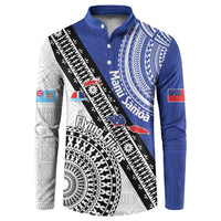 Fiji an Samoa Rugby Custom Button Sweatshirt Flying Fijians Manu Samoa Together Pacific LT14 Blue - Polynesian Pride
