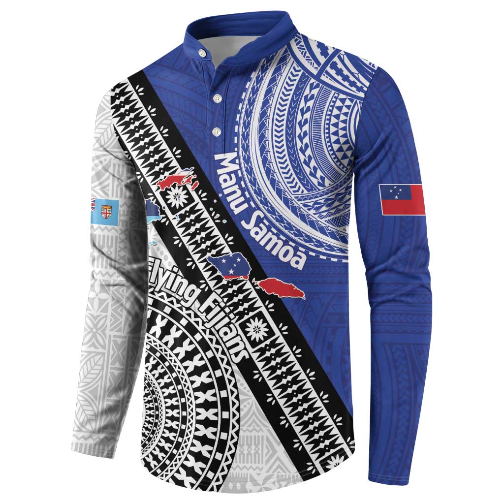 Fiji an Samoa Rugby Custom Button Sweatshirt Flying Fijians Manu Samoa Together Pacific LT14 - Polynesian Pride