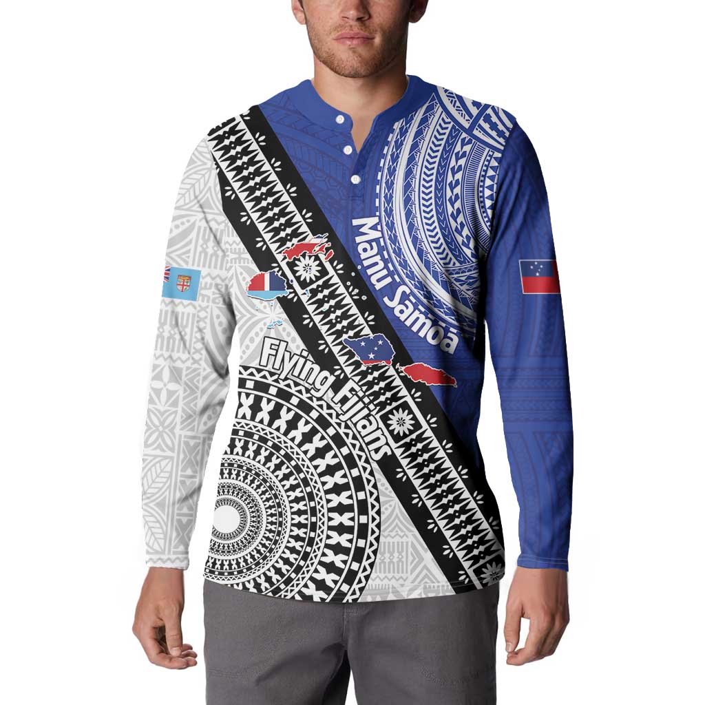 Fiji an Samoa Rugby Custom Button Sweatshirt Flying Fijians Manu Samoa Together Pacific LT14 - Polynesian Pride