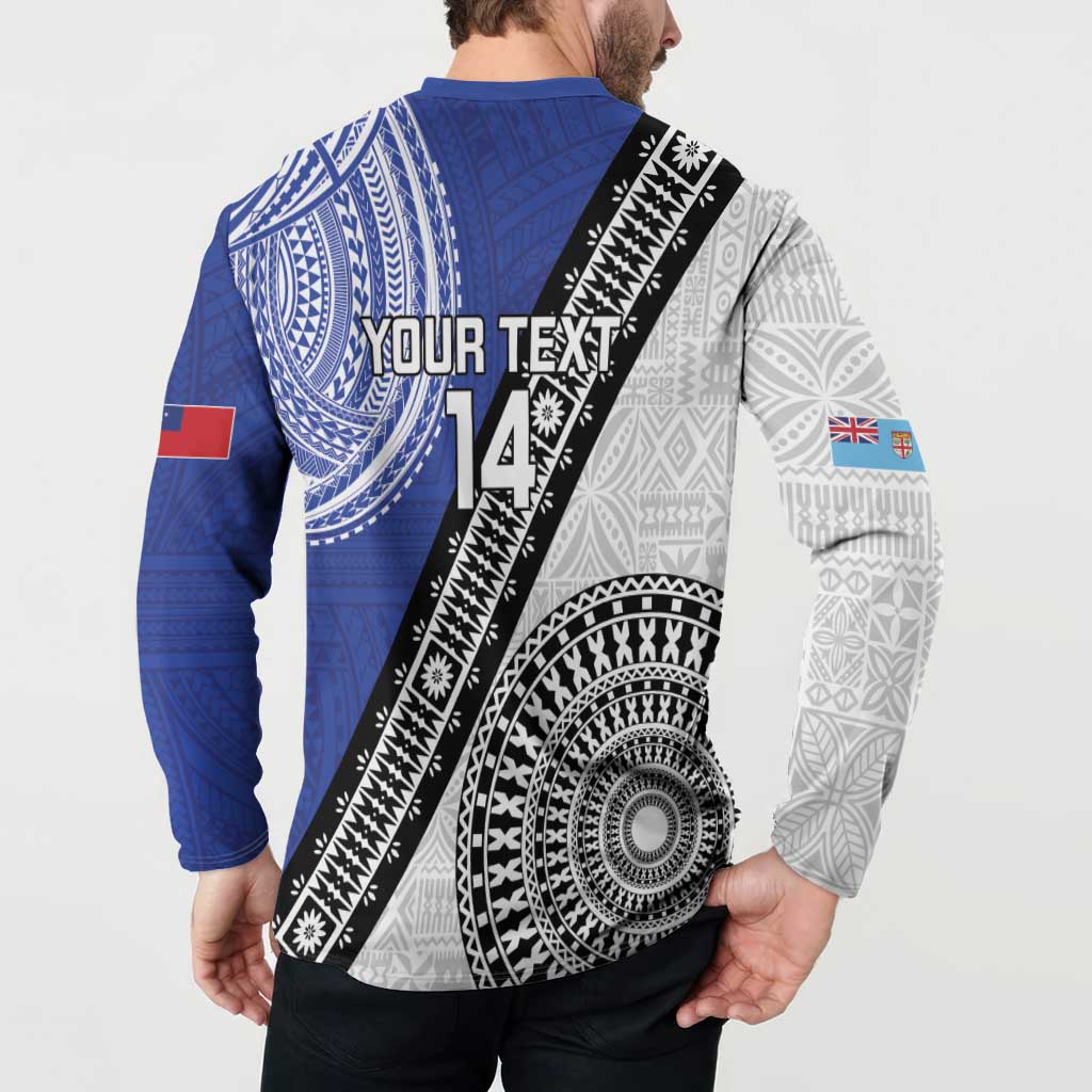 Fiji an Samoa Rugby Custom Button Sweatshirt Flying Fijians Manu Samoa Together Pacific LT14 - Polynesian Pride