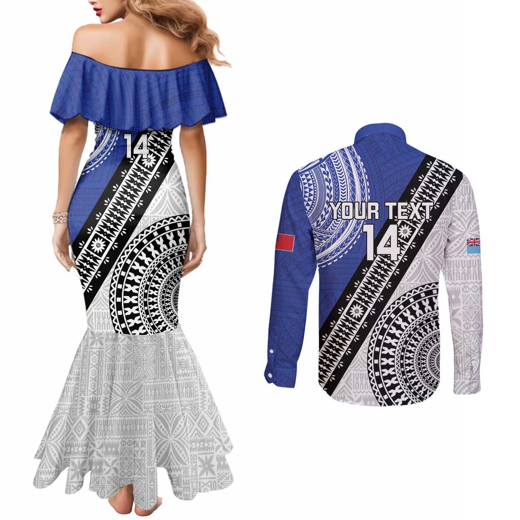Fiji an Samoa Rugby Custom Couples Matching Mermaid Dress and Long Sleeve Button Shirt Flying Fijians Manu Samoa Together Pacific - Polynesian Pride
