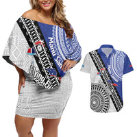 Fiji an Samoa Rugby Custom Couples Matching Off Shoulder Short Dress and Hawaiian Shirt Flying Fijians Manu Samoa Together Pacific - Polynesian Pride