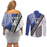 Fiji an Samoa Rugby Custom Couples Matching Off Shoulder Short Dress and Long Sleeve Button Shirt Flying Fijians Manu Samoa Together Pacific - Polynesian Pride