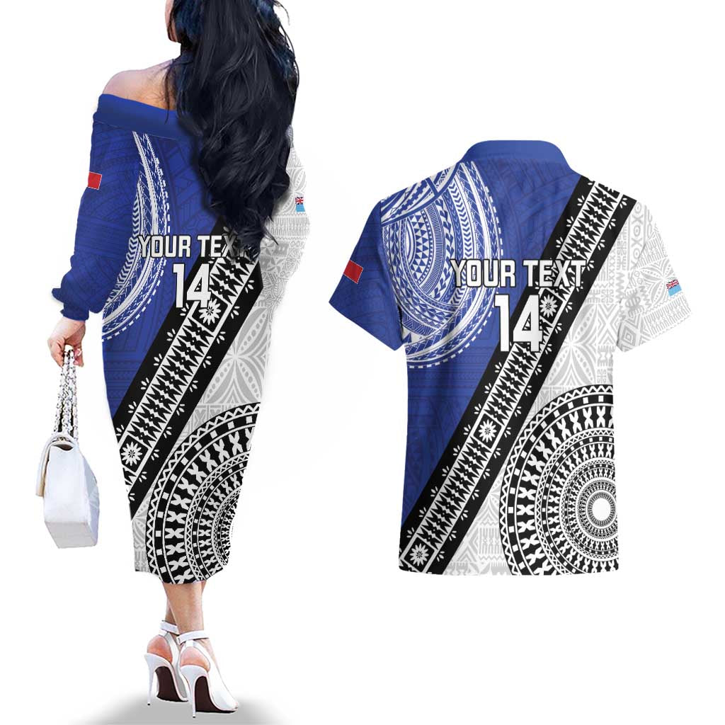 Fiji an Samoa Rugby Custom Couples Matching Off The Shoulder Long Sleeve Dress and Hawaiian Shirt Flying Fijians Manu Samoa Together Pacific - Polynesian Pride