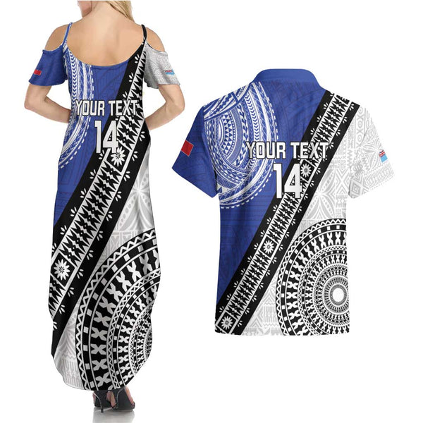 Custom Fiji School Couples Matching Summer Maxi Dress and Long Sleeve Button Shirts Marist Brothers Fijian Tapa Pattern LT14 main image 1