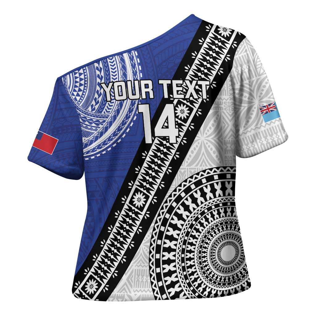 Fiji an Samoa Rugby Custom Cross Shoulder Shirt Flying Fijians Manu Samoa Together Pacific LT14 - Polynesian Pride