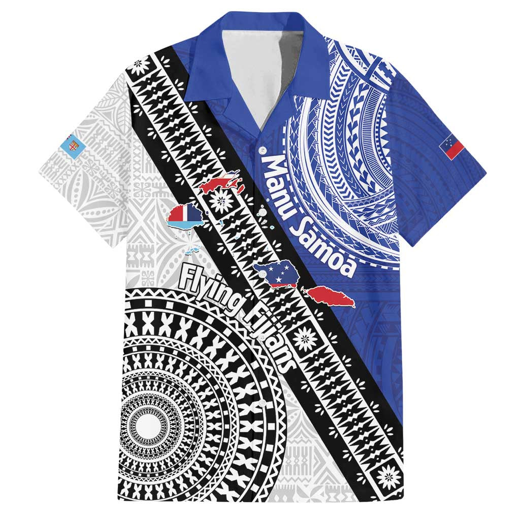 Fiji an Samoa Rugby Custom Family Matching Long Sleeve Bodycon Dress and Hawaiian Shirt Flying Fijians Manu Samoa Together Pacific - Polynesian Pride
