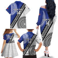 Fiji an Samoa Rugby Custom Family Matching Off The Shoulder Long Sleeve Dress and Hawaiian Shirt Flying Fijians Manu Samoa Together Pacific - Polynesian Pride